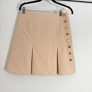 Club Monaco Tan Gold Button Side Mini Skirt Sz 4 Office Business Casual Minimal